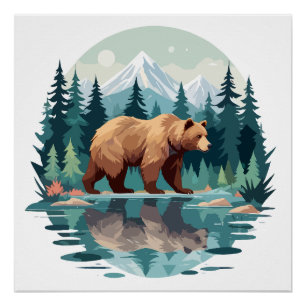 Bear Wildlife Animal Nature Outdoors Watercolor Poster