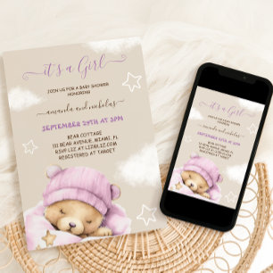 Bear Winter Baby Girl Shower Invitation