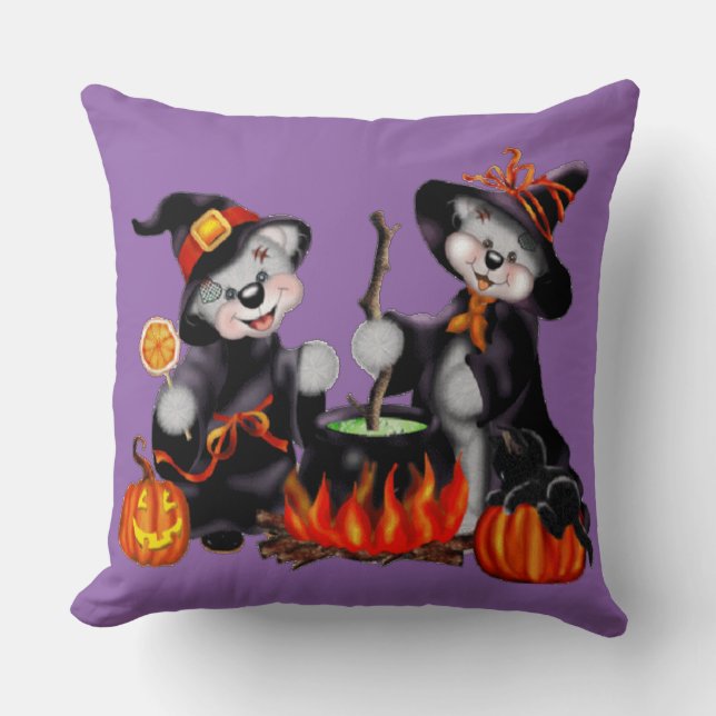 Bear Witches Throw Pillow (Front)