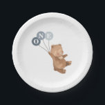 Bear with 3 Blue Balloons 1st Birthday Paper Plate<br><div class="desc">A sweet bear holding 3 blue balloons,  ideal for your baby boy's teddy bear's picnic party! The balloons are blue but you can also change the colour of each one if you prefer. You can also change the 'ONE' letters or delete them.</div>