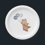 Bear with 3 Blue Balloons 1st Birthday Paper Plate<br><div class="desc">A sweet bear holding 3 blue balloons,  ideal for your baby boy's teddy bear's picnic party! The balloons are blue but you can also change the colour of each one if you prefer. You can also change the 'ONE' letters or delete them.</div>