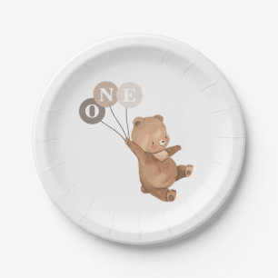 Bear with 3 Brown Balloons - 1st Birthday Paper Plate