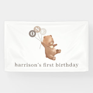 Bear with 3 Brown Balloons Banner