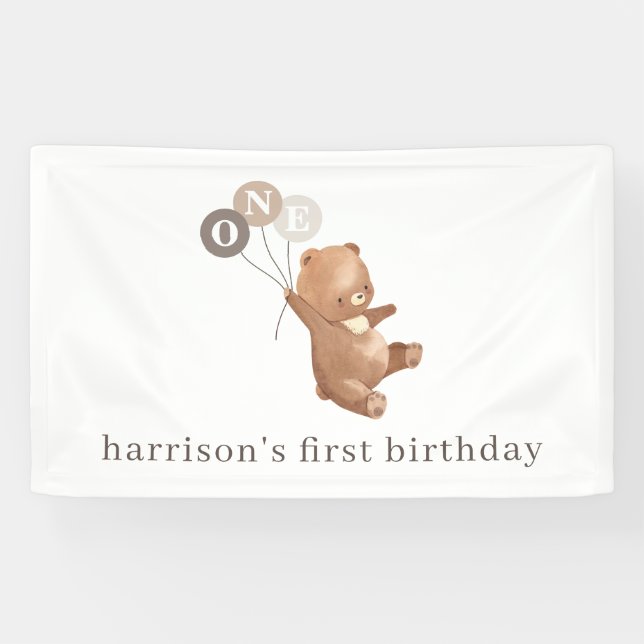 Bear with 3 Brown Balloons Banner (Horizontal)