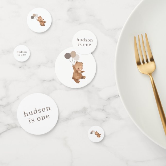 Bear with 3 Brown Balloons Confetti (Group)