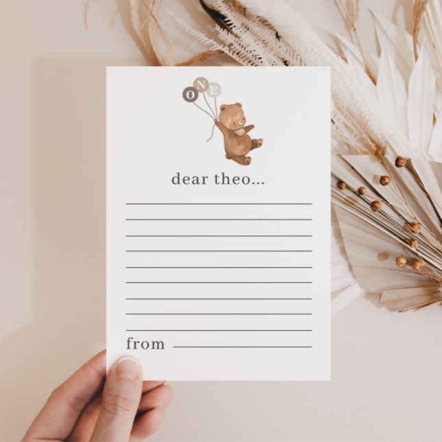 Bear with 3 Brown Balloons Time Capsule Note Card (Creator Uploaded)