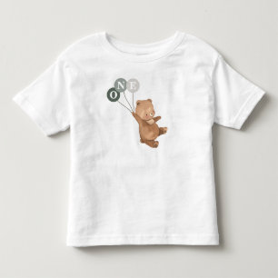 Bear with 3 Green Balloons 1st Birthday Toddler T-shirt