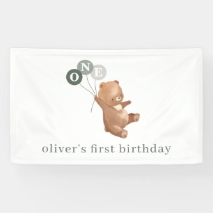 Bear with 3 Green Balloons Banner