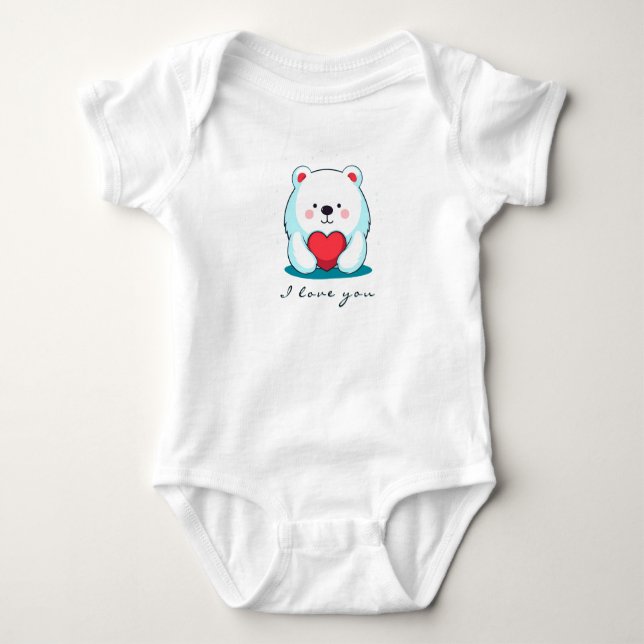 Bear with a heart, personalized baby bodysuit (Front)