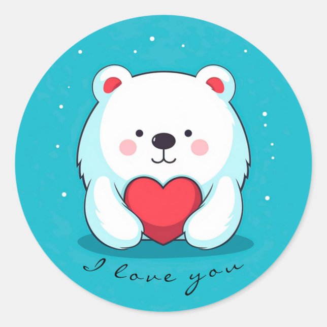 Bear with a heart, personalized classic round sticker (Front)