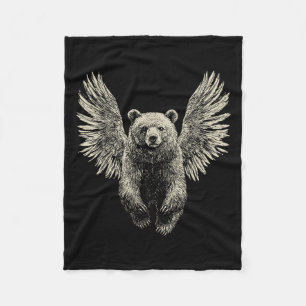Bear With Angel Wings Retro Wildlife Artwork Flyin Fleece Blanket