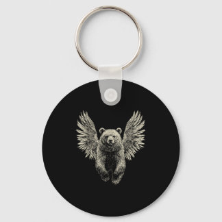 Bear With Angel Wings Retro Wildlife Artwork Flyin Keychain