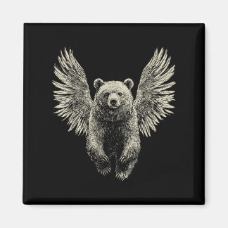 Bear With Angel Wings Retro Wildlife Artwork Flyin Magnet
