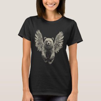 Bear With Angel Wings Retro Wildlife Artwork Flyin T-Shirt