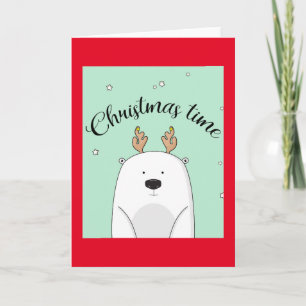 BEAR WITH ANTLERS  CHRISTMAS CARD FOR CHILDREN