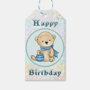 Bear with ball, blue gift tags