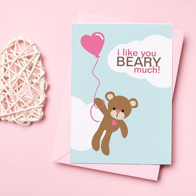 Bear with Balloon Kids Classroom Valentines Note Card (Creator Uploaded)