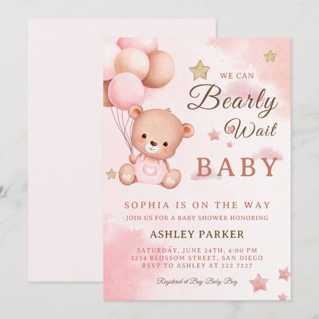 Bear With Balloons  Invitation (Front/Back)