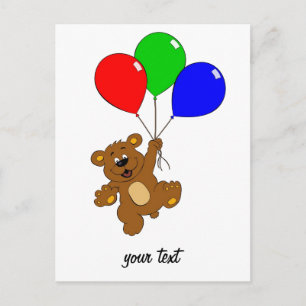 'Bear with balloons' kids postcard
