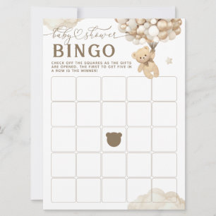 Bear with Balloons Neutral Baby Shower Game Invitation