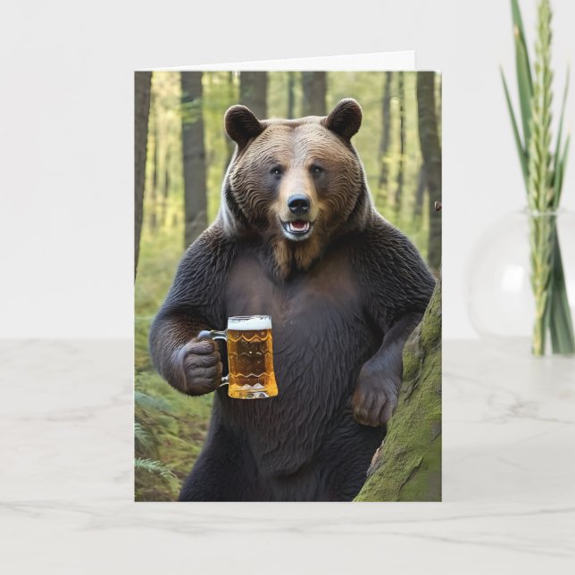 Bear With Beer In Woods Card (Front)