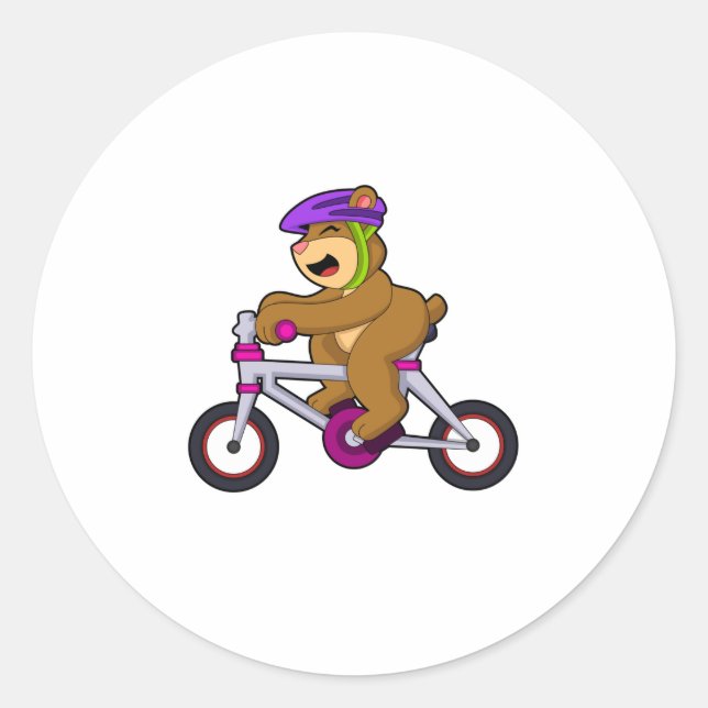 Bear with Bicycle & Helmet Classic Round Sticker (Front)
