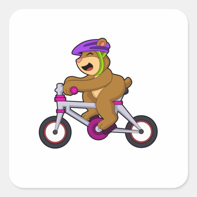 Bear with Bicycle & Helmet Square Sticker (Front)