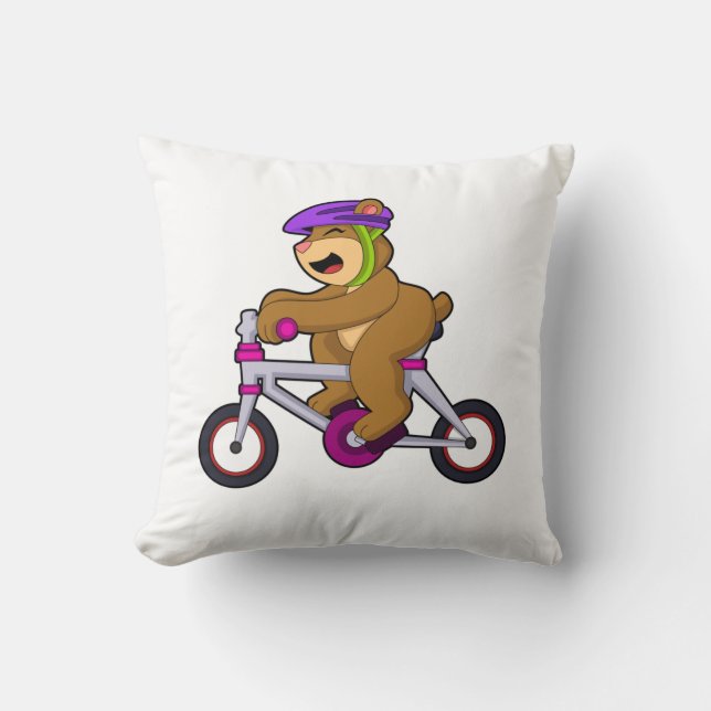 Bear with Bicycle & Helmet Throw Pillow (Front)