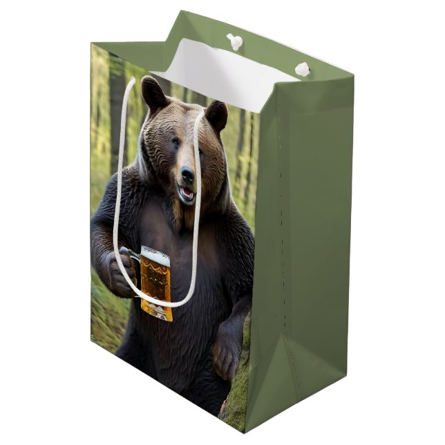 Bear with Birthday Beer Medium Gift Bag (Front Angled)