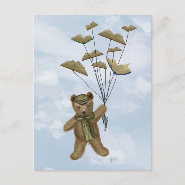 Bear with Book Butterflies 3 Postcard (Front)