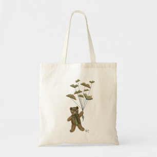 Bear with Book Butterflies Tote Bag