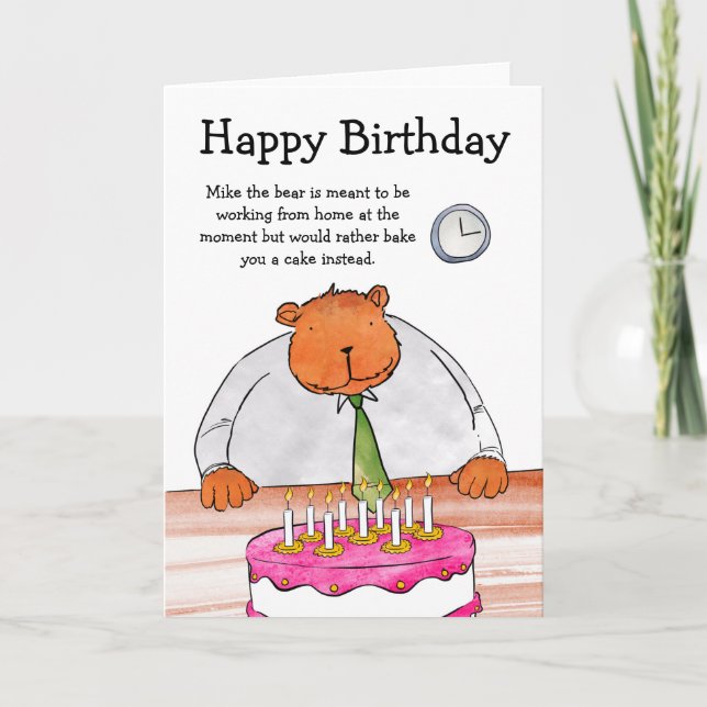 Bear with cake birthday card (Front)