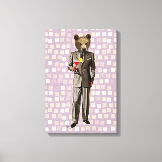 Bear With Cocktail Canvas Print (Front)
