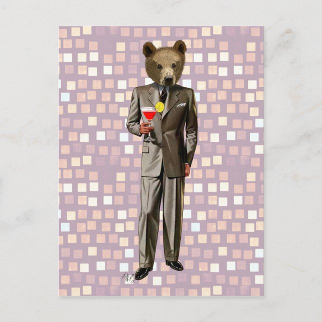 Bear With Cocktail Postcard (Front)