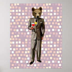 Bear With Cocktail Poster