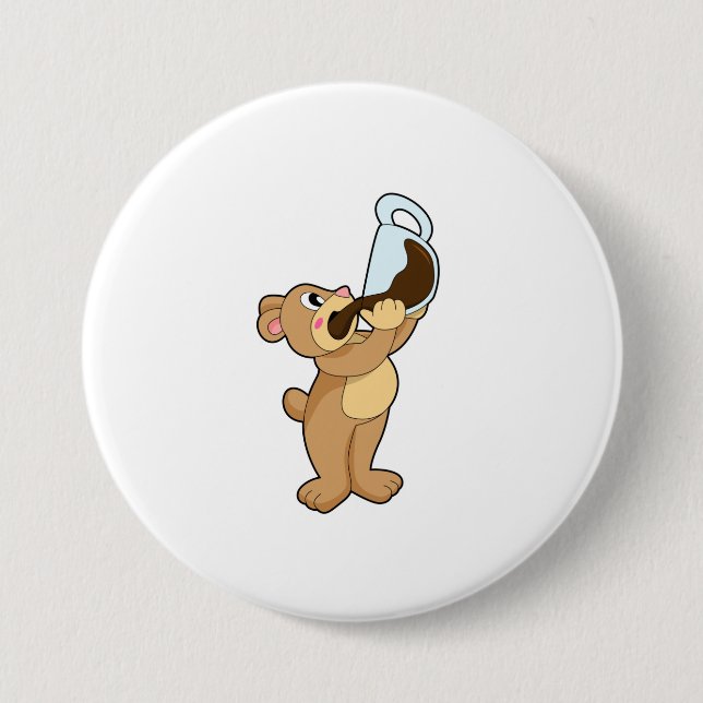 Bear with Coffee Cup 3 Inch Round Button (Front)