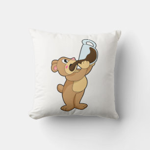 Bear with Coffee Cup Throw Pillow