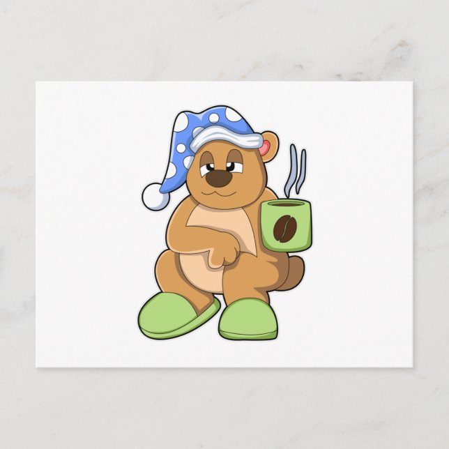 Bear with Cup of Coffee & Sleepyhead Postcard (Front)