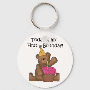 Bear with Cupcake 1st Birthday Tshirts and Gifts Keychain