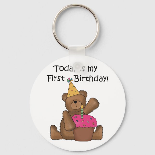 Bear with Cupcake 1st Birthday Tshirts and Gifts Keychain (Front)