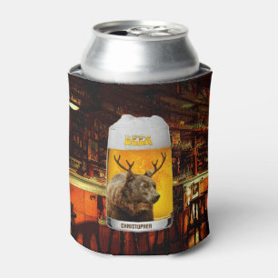 Bear With Deer Horns Beer Mug Pub Owner Cool Funny Can Cooler