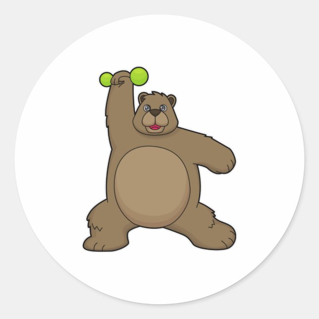 Bear with Dumbbell at Yoga Fitness Classic Round Sticker (Front)