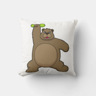 Bear with Dumbbell at Yoga Fitness Throw Pillow