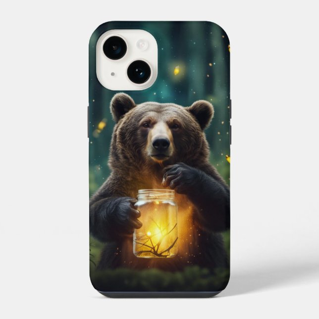 Bear With Fireflies In Jar iPhone Case (Back)