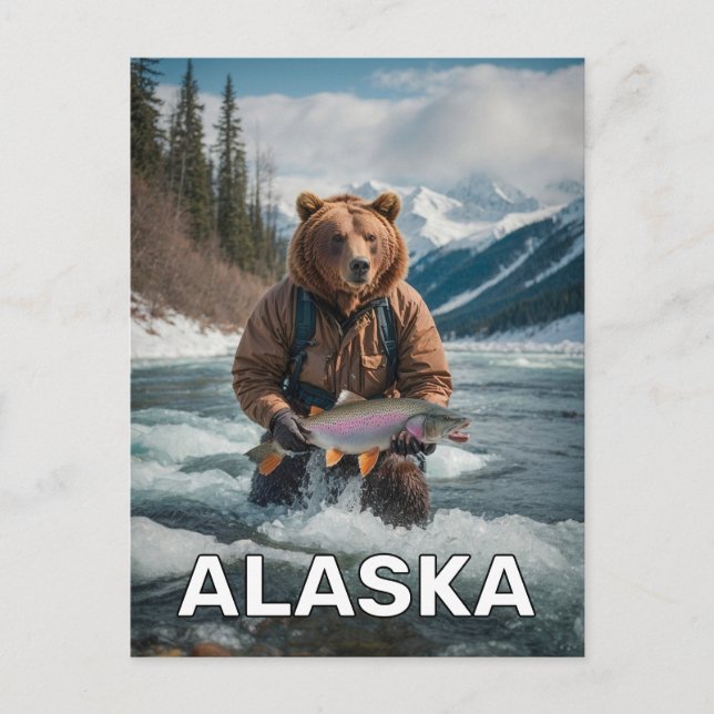 Bear With Fish In Alaska Postcard (Front)