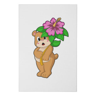 Bear with Flower Hibiscus Faux Canvas Print