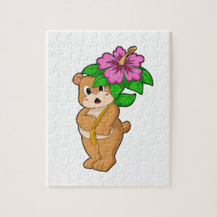 Bear with Flower Hibiscus Jigsaw Puzzle