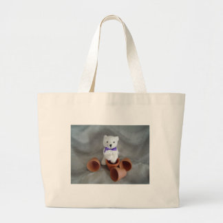 Bear with flowerpots large tote bag