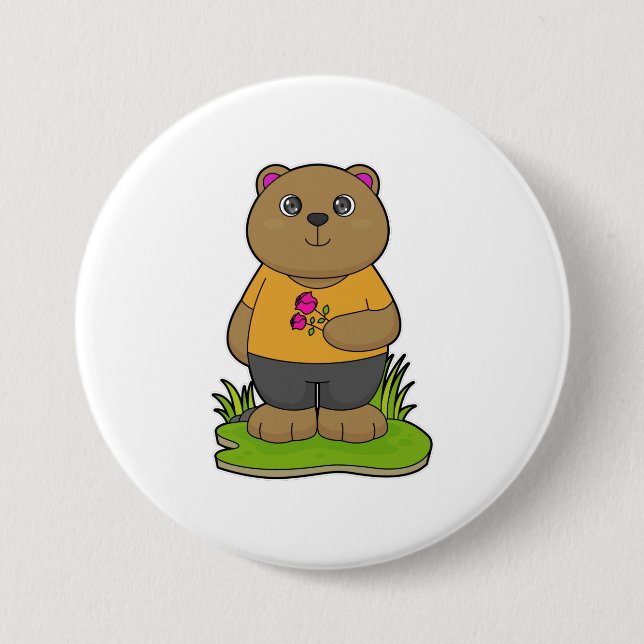 Bear with Flowers 3 Inch Round Button (Front)