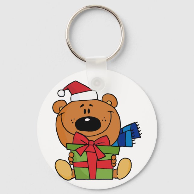 Bear With Gift Holiday Tshirts and Gifts Keychain (Front)